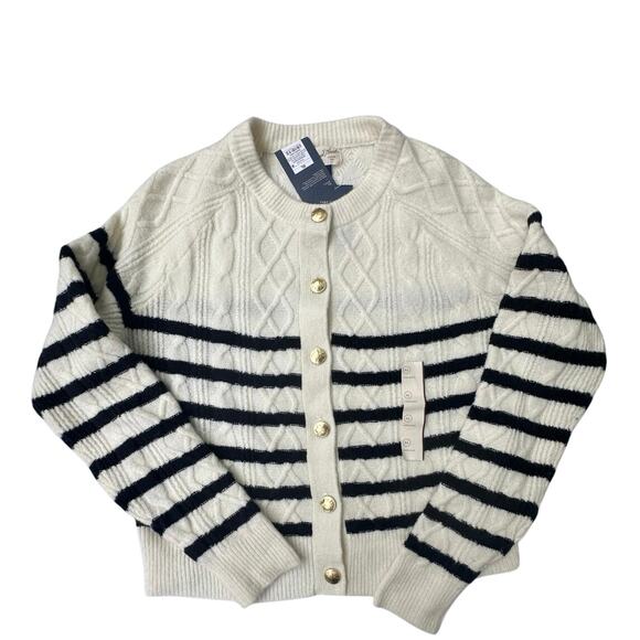 Universal Thread Cream XL Navy Striped Gold Button Nautical Cardigan Sweater - Picture 1 of 5